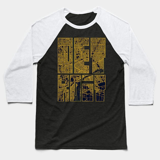 Detroit, USA City Map Typography - Gold Art Deco Baseball T-Shirt by deMAP Studio